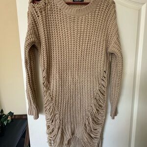 Fashion Nova Beige Knit Sweater with Fringe